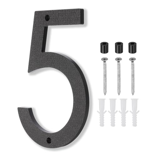 PATIKIL Números De Casa De 10 Pulgadas, Letreros De Dirección De Casa Grandes Flotantes Modernos Con Tornillos Para Pared De Puerta Exterior Calle, Negro, 5