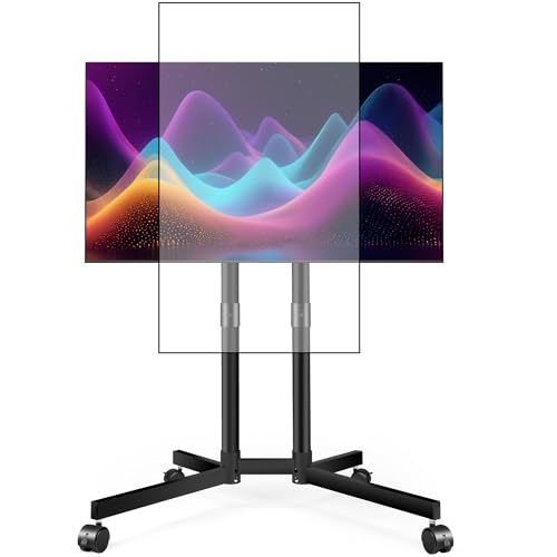 La Jaco Carrito de TV móvil para pantallas de 32 a 75 pulgadas, soporte rodante con soporte inclinable y giratorio, ajustable de vertical a horizontal, altura fija de 52 pulgadas, soporta hasta 110