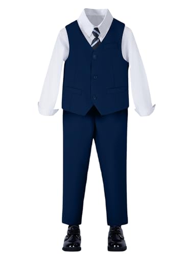 Image of YuanLu Toddler Boys Formal Suits Set,Vest Pants Dress Shirt and Tie for Kids Boy Wedding Ring Bearer Oufit
