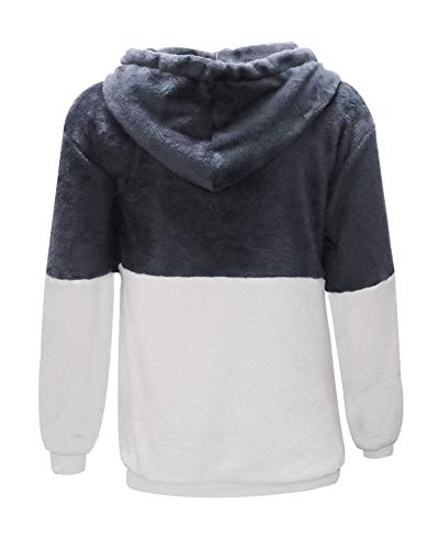 Moxeay Womens Loose Long Slee   ve 1/4 Zipper Hooded Sherpa Fleece Sweatshirt with Pockets (S, 3066-Gray)