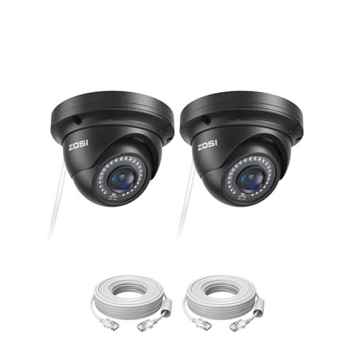 ZOSI 2 Pack 5MP 3K Add-on Security Dome POE Camera with Cable, 2880 x 1620 Indoor Outdoor IP Camera, 80ft Night Vision, 3.6mm Lens, 95°View Angle, IP66 Weatherproof (Only Work with ZOSI PoE