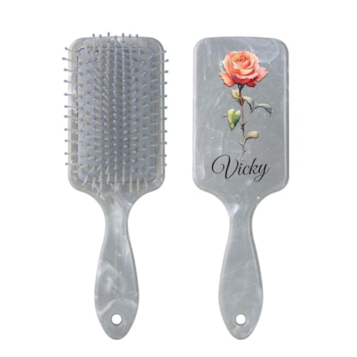Spazzola per capelli personalizzata per donne, nome e fiore di nascita, spazzola per capelli, per mamma, nonna, amici, sorella (grigio)