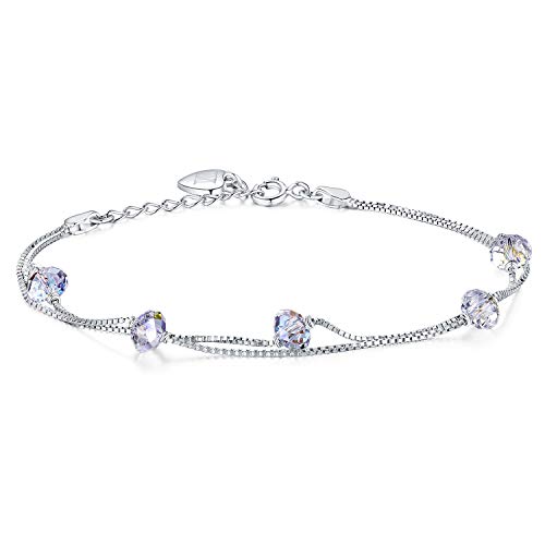 NINAMAID Bracelets for Women Teen Girls Jewelry Gifts with Beads Love Heart Adjustable Charm Bracelet in White Gold Plated (Lucky Bracelet)