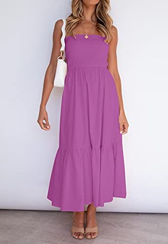 Image of ZESICA Women's Summer Boho Strapless Maxi Dress 2026 Casual Off Shoulder Smocked Flowy A Line Beach Holiday Long Dresses
