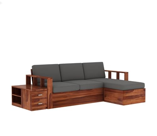 Image of Sheesham Solid Wood L-Shape Sofa for Living Room (L-Shape) (Provencial Teak)