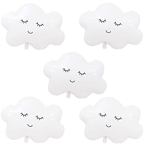 HORUIUS White Cloud Balloons Cloud Shaped Foil Mylar Balloons for Baby Shower Cloud Themed Party Birthday Decoration Supplies 30 inch 5PCS