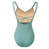 ROYAL SMEELA Women’s Camisole Dance Leotards with Adjustable Straps Ballet Costumes for Women Backless Ballet Dance Leotards Stretchy Bodysuit Cyan