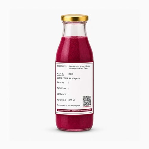 Image of Earthy Bite Beetroot Kanji 250ml | Perfect Natural Fermented Drink | Made with Mustard Seeds Himalayan Pink Salt and Water | Gut Friendly | No Preservatives or Artificial Additives