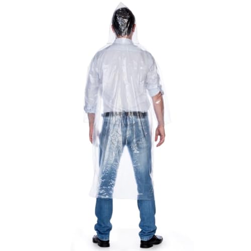 Capa de Chuva Descartável Unissex com Capuz, 120 cm, 45g, Transparente