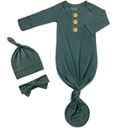 Soft Newborn Knotted Gown with Hairband and Hat, Baby Boy Girl Coming Home Outfit, Sleeper Baby S...