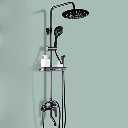Tête de douche noire avec kit de douche colonne laiton réglable