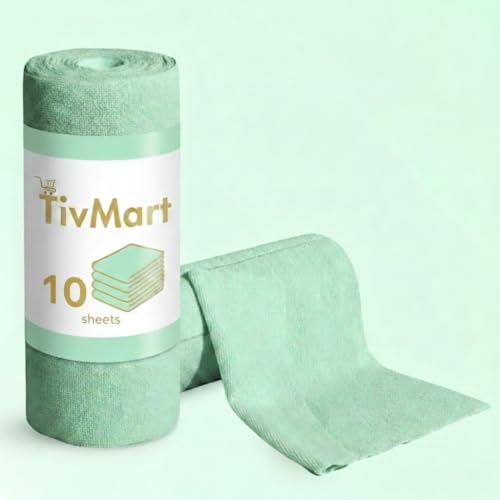 Image of Microfiber Cleaning Cloth roll | Tear-Away Sheets 10x10 in | Ultra Absorbent Reusable Washable lint-Free Towels for Kitchen car Office | 180 GSM Mint Green | Pack of 10 Sheets