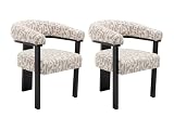 Vente-unique - Set di 2 sedie con braccioli in tessuto strutturato bicolore e legno di Hevea Nero - Crema e Tortora - Livelia di Pascal Morabito - Sala da pranzo
