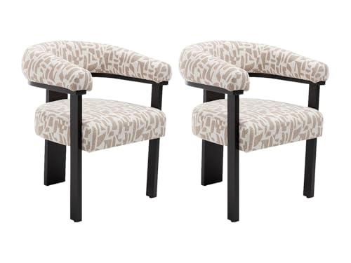 Vente-unique - Lot de 2 chaises avec accoudoirs en Tissu texturé Bicolore et Bois d'hévéa Noir - Créme et Taupe - LIVELIA - Salle à Manger