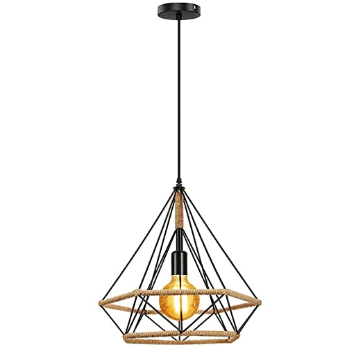 Lustre corde de chanvre style américain avec cage en métal noir pour bureau