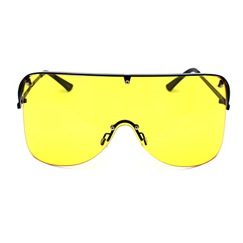 Image of Extra Oversize Flat Top Metal Half Rim Shield Mask Style Sunglasses