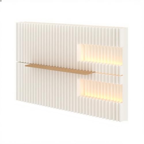 Divisor de habitación, pantalla de privacidad, partición plegable retráctil con estantes de madera y luces LED, separador temporal para uso doméstico y de oficina