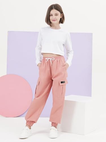 Image of SANGTREE Girls Fall Winter Clothing Sets, Girls Long Sleeve Crop Top and Cargo Jogger Pants Outfit Set,4T-14 Years