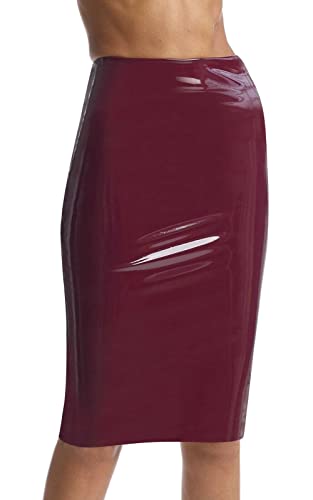 commando Faux Patent Leather Midi Skirt, Burgundy, xs