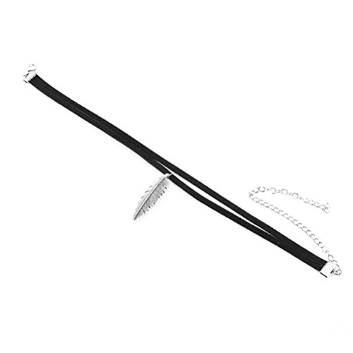 BESTOYARD Colar de penas de veludo preto com pingente de folha de prata