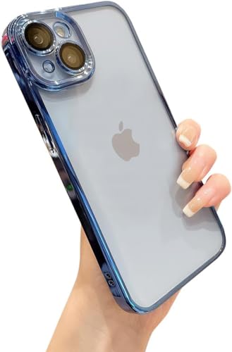 Image of VONZEE TPU Compatible with iPhone 14 Case 6.1 Inch, Luxury Electroplated Soft Edge Bumper Case, Full Camera Protection & Reinforced Corners Shockproof Case Cover|Transparent|Sierra Blue