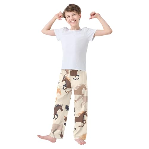 ZZXXB Horses Pattern Boys Long Pants Soft Trousers Elastic Waist Kids Lounge Bottoms with Pockets S-XL3
