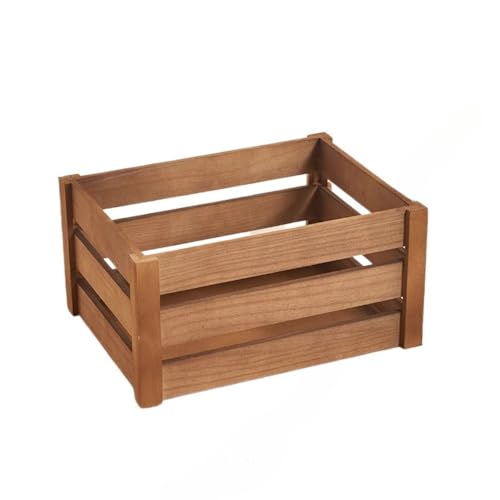 Fiyyuga無垢材収納ボックス 積み重ね可能な長方形ディスプレイスタンド 木製フレームボックス フルーツバスケット 子供用おもちゃ収納 家庭用収納ボックス グリーン植物植木鉢 (36×25×18cm,ブラウン)