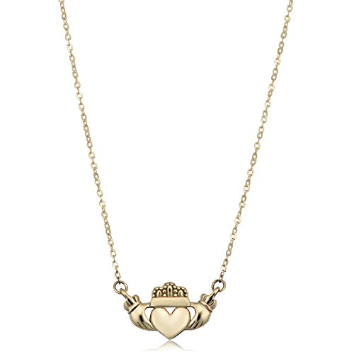 Kooljewelry 14k Yellow Gold Claddagh Necklace (adjusts to 16 or 18 inch)