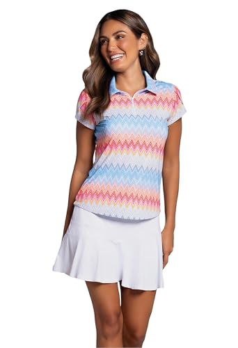 BKUL Athleisure Wear Sun Protective UPF 50+ Icefil Cooling-Susan Print Tulip Sleeve Polo Candy Pink Multi/Susan/M