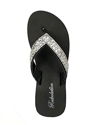 Image of REDVOLUTION New Women's Rhinestone Sandals High | Low Platform T-Strap Jewel Sandals High Wedge Flip Flops