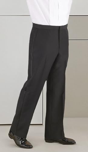 Men's Flat Front Comfort Waist Satin Stripe Tuxedo Pants, 40 Black4