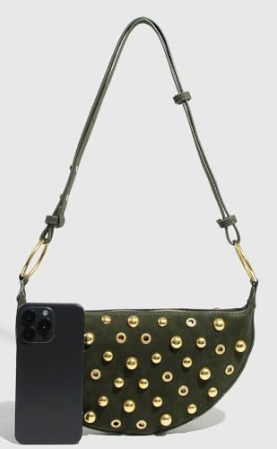 Studded Shoulder Purse for Women Vintage Punk Suede Handbag Winter 2025 Dumpling Crossbody Bag Grunge Small Purse4