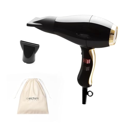 Phon per Capelli Elchim 3900 Healthy Ionic Black & Gold Presa Schuko con Sacchetta in Cotone - Asciugacapelli Professionale Made in Italy - Leggero e Silenzioso, Asciugatura Ridotta del 30%, 2400W