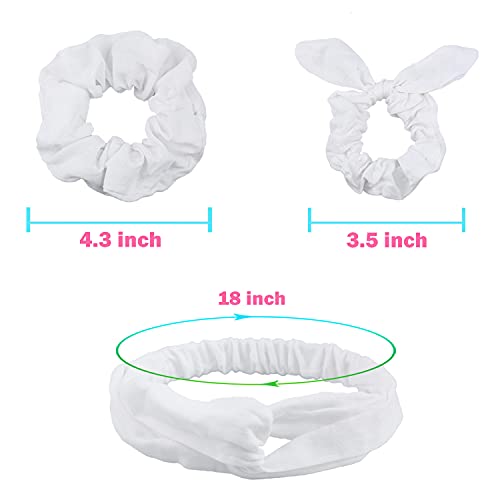 IVARYSS White Scrunchies for Tie Dye, DIY Cotton Bow Scrunchies, Headbands, 3 Kinds of Party Activities Hair Accessories for Girls and Women, 20 Pieces