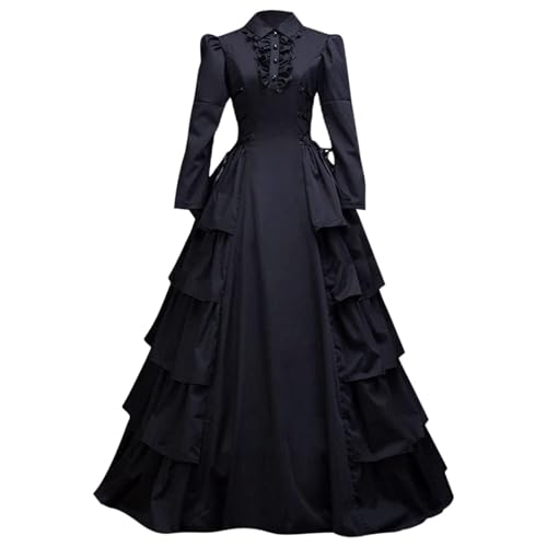 Vestido gótico medieval negro largo que estiliza la silueta en eventos de gala 5