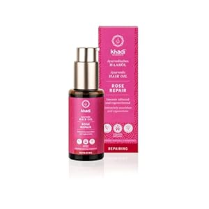 khadi Rose Repair Haarolie, 100% natuurlijk, plantaardig & veganistisch, intensieve behandeling & regeneratie voor beschadigd, droog haar & gespleten haarpunten, siliconenvrij, Ayurvedische haarverzorging, biologische natuurlijke cosmetica, 50 ml