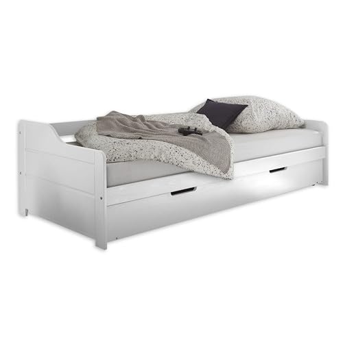 Stella Trading TRISTAN Moderne Tandemliege mit zwei Liegeflächen 90 x 200 cm - Praktisches Jugendzimmer Kojenbett aus massiver Kiefer, Weiß - 97 x...