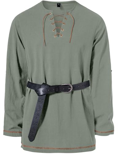 Image of JEMITOP Men's Pure Cotton Vintage Lace Up Shirts for Pirate Renaissance Viking Medieval Costume Without Belt
