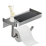 Topsky トイレットペーパーホルダー 棚付き バスルーム/キッチン収納用 1連 おしゃれ 304ステンレス製 紙巻器 ペーパーホルダー 小物収納 完成品 工事不要 設置簡単 壁取り付けネジ付き バスルーム＆キッチン用 マンション 戸建て 賃貸 インテリア DIY 18cm幅 (シルバー)