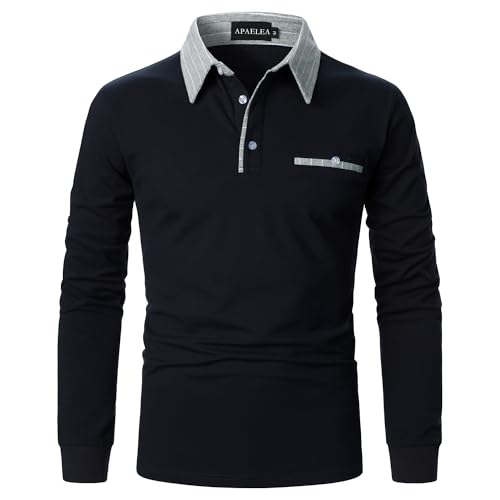 APAELEA Polos Manches Longues Homme à Rayures Chemises en Coton Décontracté T-Shirt de Golf,Bleu...