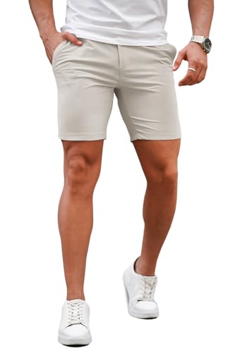 GINGTTO Mens Slim Fit Shorts Skinny Chino Short Shorts Tapered Leg Stretch (Beige,32)