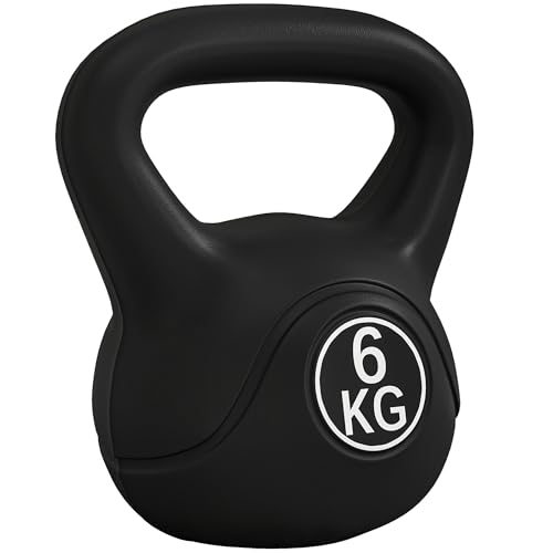 HOMCOM Kettlebell 6kg per Sport e Fitness con Base Piatta e Impugnatura, Kettlebell Pesi per Allenamento Home Gym Casa e Palestra, 20x13x22 cm, Nero