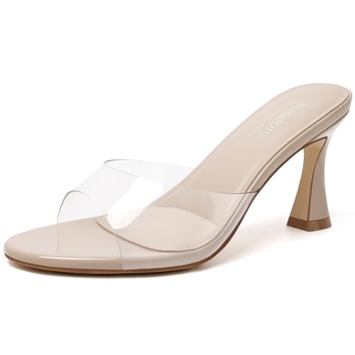 Image of Susanny High Heels for Women Pointed Open Toe Strappy Chunky Block Heels Ankle Strap Stiletto Kitten Heeled Sandals Wedding Bridal Party Prom Sexy Dress Shoes