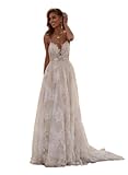YMSHA Women's Ivory Beach Wedding Dresses for Bride 2025 Backless Boho Lace Appliqus Boho Bridal Gowns for Bride 10