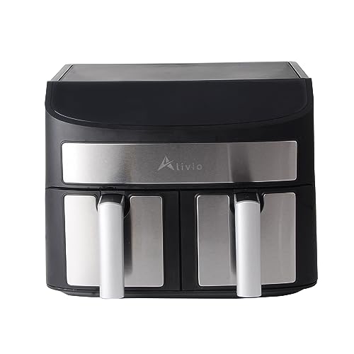 Alivio 9L Dual Basket Digital Air Fryer 1700W with Timer Temperature & Touchscreen, 8 Adjustable Pre-set Cooking Programmes Family Size Air Fryer (Black)