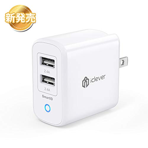iClever USB Charger BoostCube 24W Dual Port Wall Charger with SmartID Techology, Foldable Plug, Optimal Charging for iPhone Xs/XS Max/XR/X/8/7/6/Plus, iPad Pro Air/Mini, Normal for Other USB Device