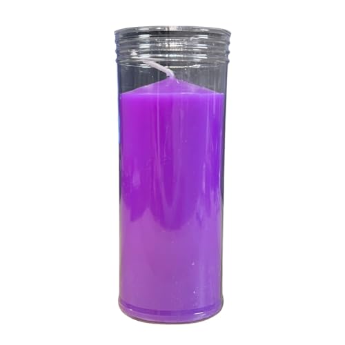 Velón Morado/Violeta para Transmutación (Transformar lo Negativo en Positivo). Duración aproximada de 3 días y 13x6cm. Incluye funda ignífuga transparente.