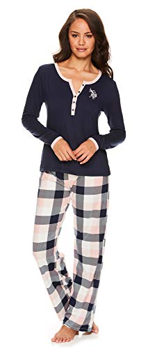 U.S. Polo Assn. Womens Casual Long Sleeve Shirt and Pajama Pants Sleep Sleepwear Set Dark Navy X-Large
