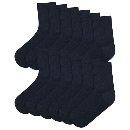 A2Z 4 Kids School Socks Pack Of 6 Boys Girls Children Back to School Cotton Rich Plain Crew - Socks 970 6 Pack Navy 10-14