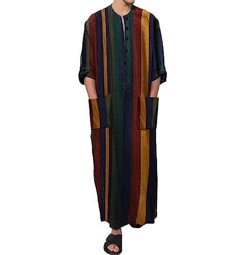 Chemise de nuit rayée pour hommes manches longues pyjama boutonné grande taille S-5XL avec poches